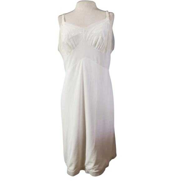 Vintage 1970's Knee Length Chemise Slip Dress M Ivory Adjustable Straps - Picture 1 of 3